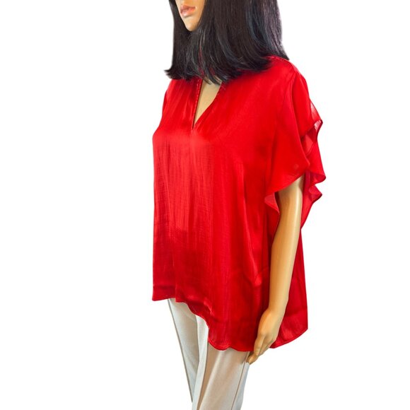 Worthington Keyhole Neck Flutter Sleeve‎ Satin Blouse in Red Size XXL NWT - Picture 5 of 7